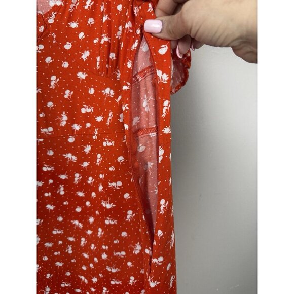 Y2K Red Floral Babydoll Mini Dress L Cottagecore Coquette Soft Girl Romantic - Picture 4 of 12
